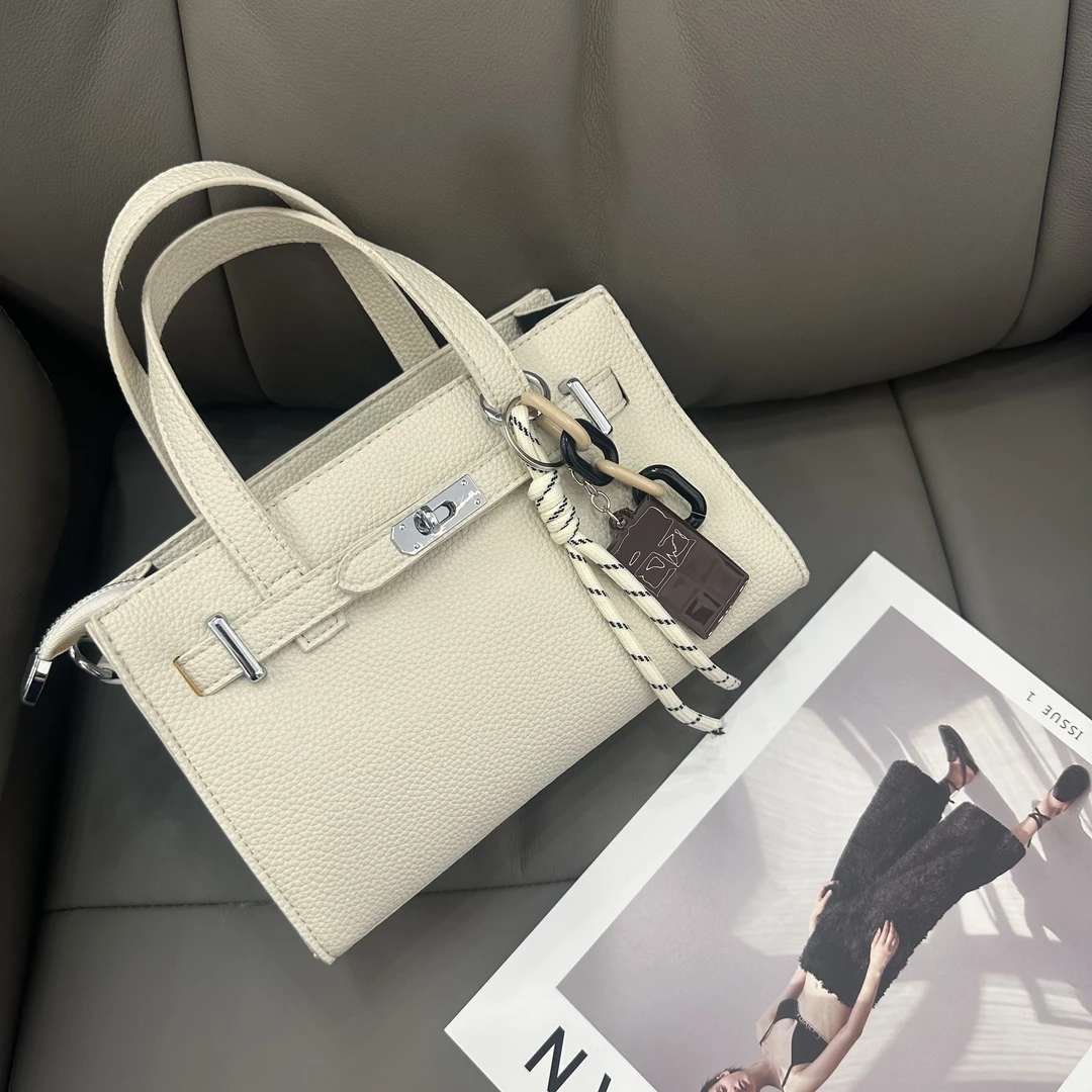 2025春季新款韩版轻奢简约时尚百搭荔枝纹凯莉包手提单肩斜挎包包