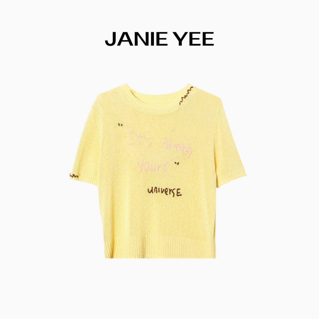 Janie Yee“阳光夏天” 桑蚕丝真丝多巴胺短袖针织T恤女薄 25A0802