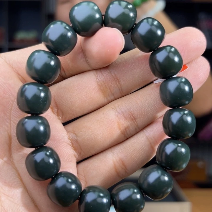 和田玉未镶嵌手串天然和田玉92年新疆塔县前三矿沙枣青特细卡14