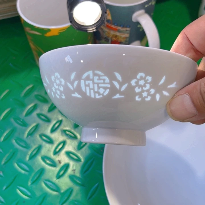 瓷片玲珑4.5寸碗六个微瑕