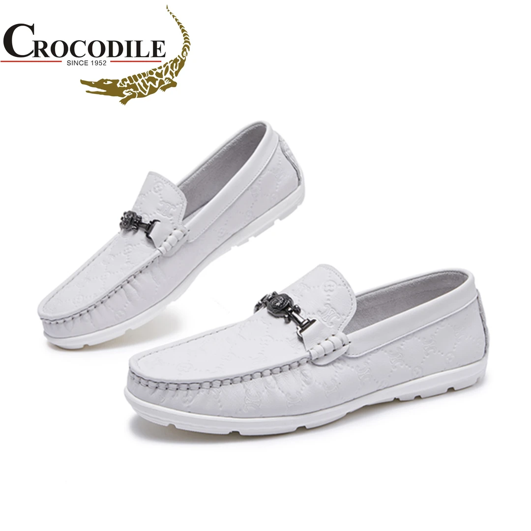 鳄鱼恤品牌高档轻奢工真牛皮男士皮鞋休闲百搭爆端新款豆豆鞋子