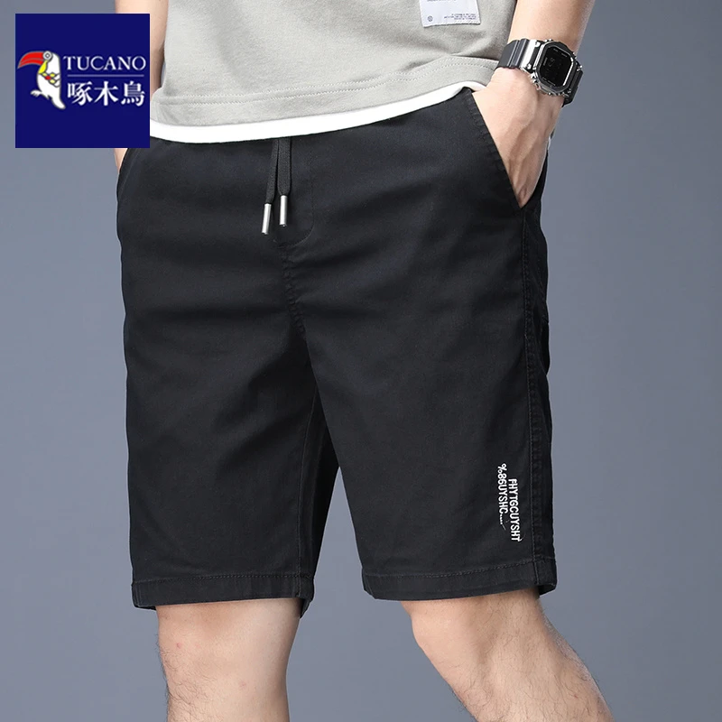 啄木鸟五分休闲短裤男士2025新款夏季抽绳宽松运动中裤子男生马裤