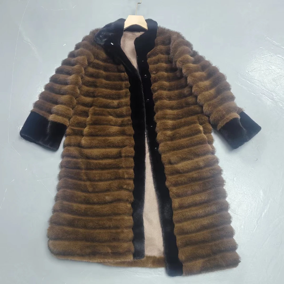 人造皮草 【南油玲姐】咖色新款中长款外套84614