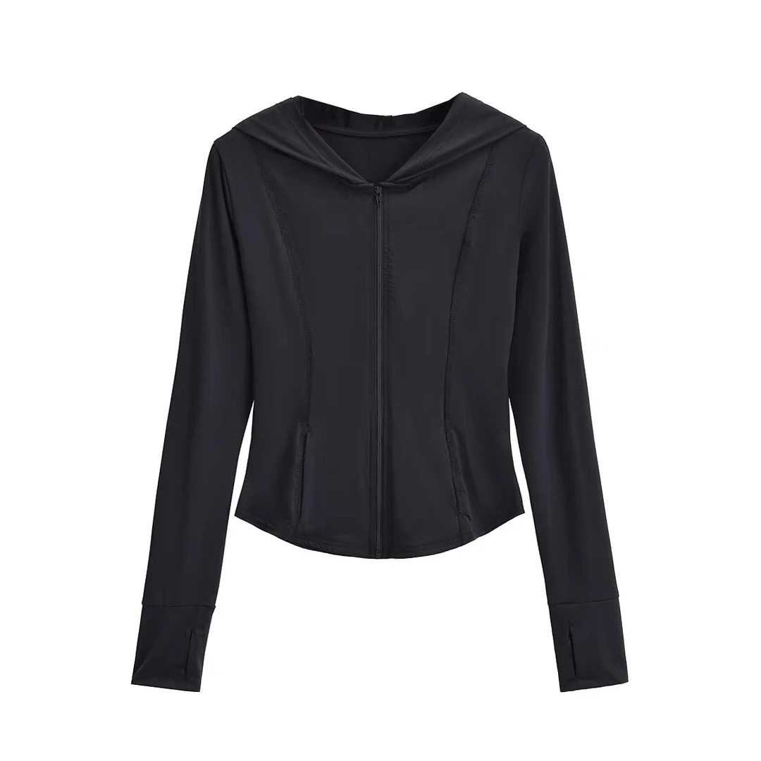 FAY【休闲假日】休闲显瘦修身纯色连帽长袖运动跑步健身百搭外套