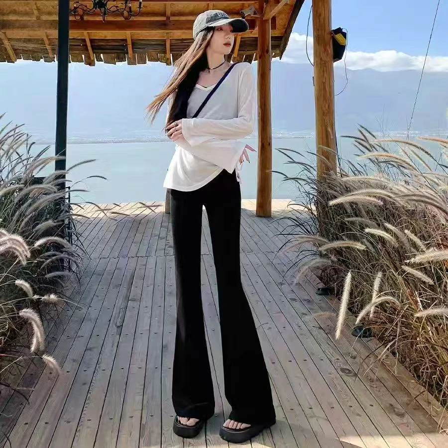 1918春夏薄款微喇叭马蹄裤女外穿高个子加长拖地裤显瘦打底休闲裤