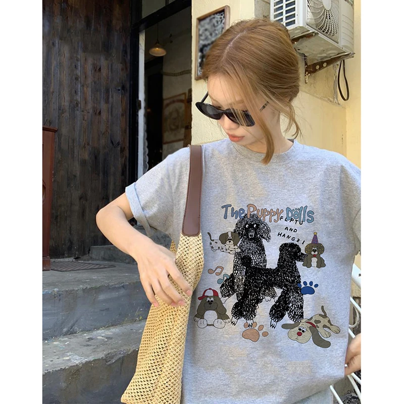 100%纯棉2025新款短袖t恤女潮牌可爱狗狗上衣小众设计感半袖内搭