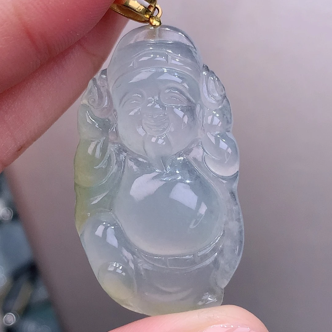 颈饰18K金镶嵌翡翠洒金财爷