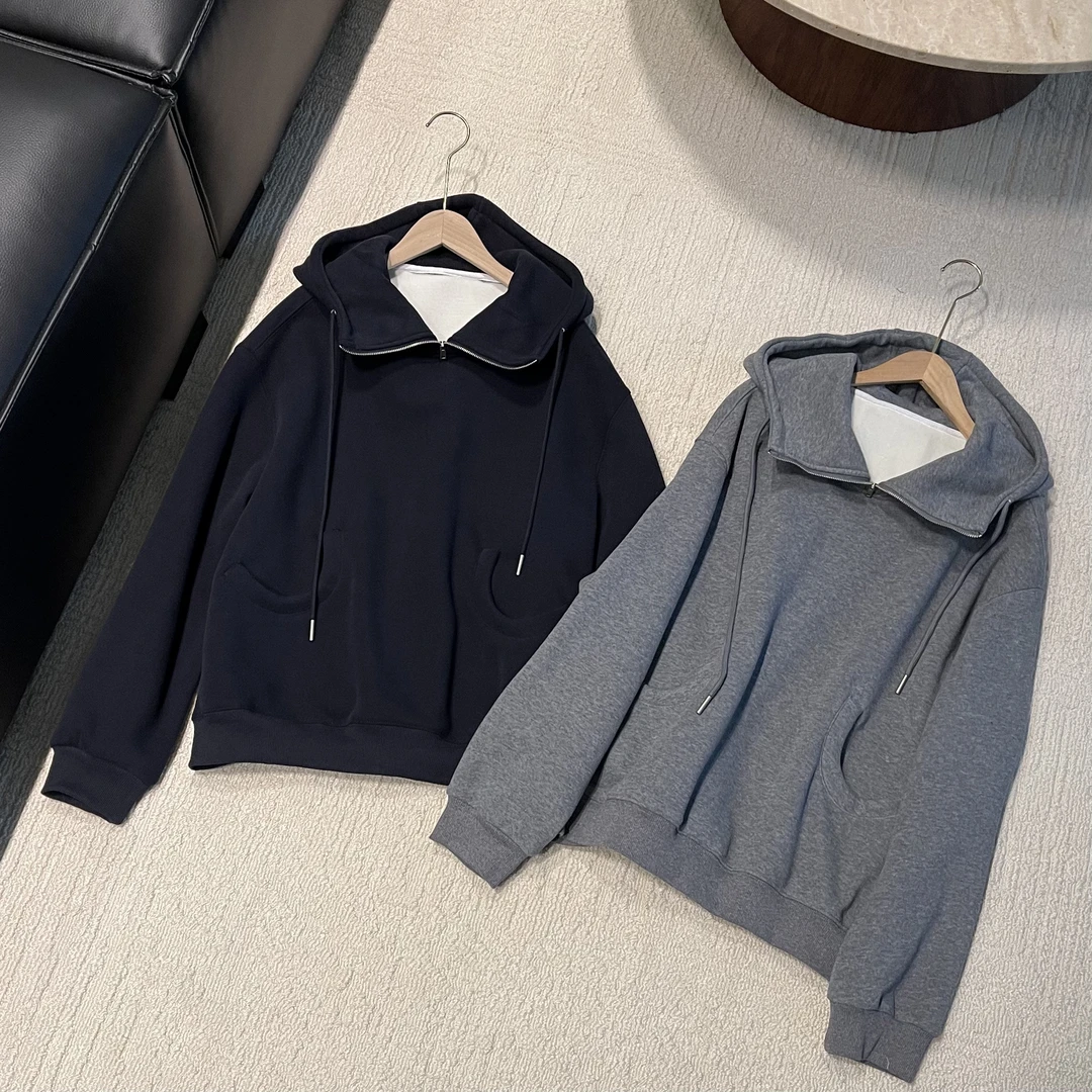 B11223冬季新款时尚设计感口袋百搭纯色加绒连帽卫衣