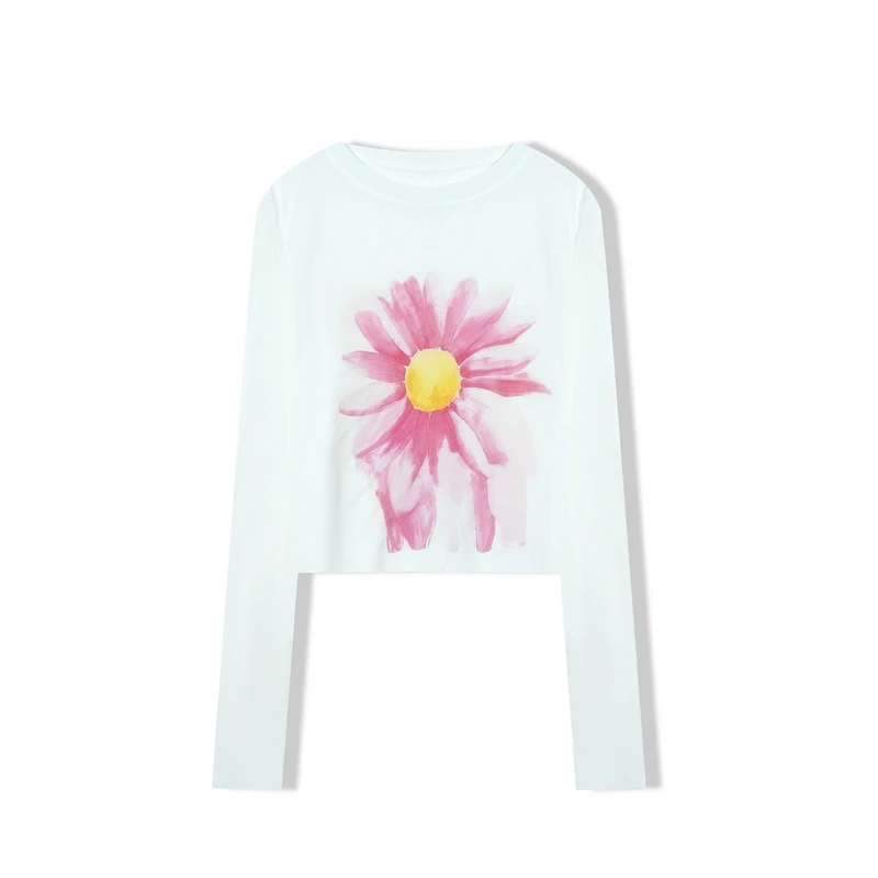 【桐桐】-春夏‘’油画花朵‘’复古减龄休闲设计显瘦撞色软糯上衣33474