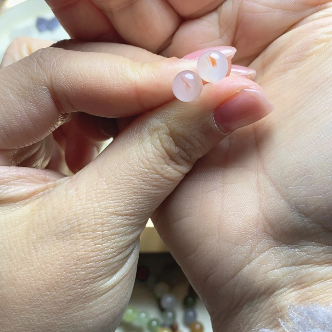 银S925镶嵌南红玛瑙耳钉冰飘南红圆珠卡7mm