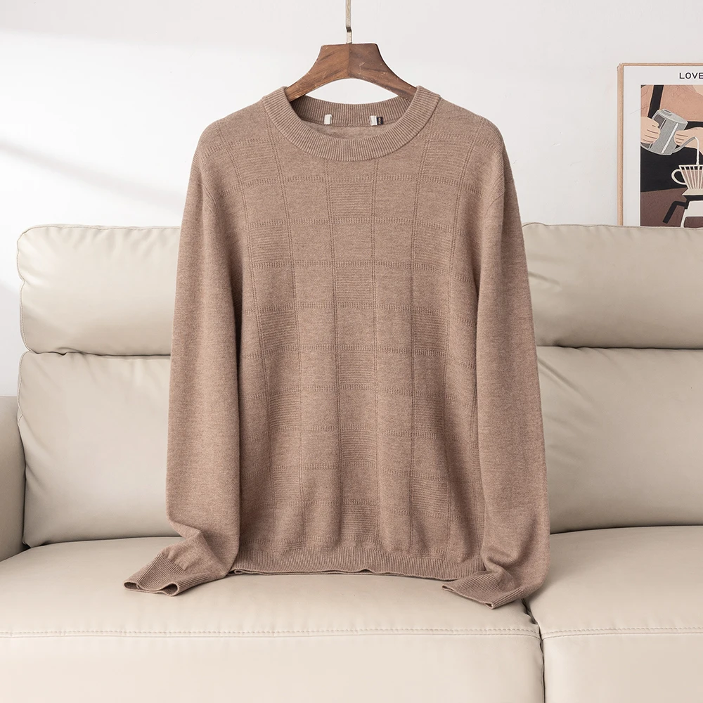 H4U099撤柜款！100%绵羊毛！纯色羊毛衫男秋冬保暖圆领毛衣男款简约