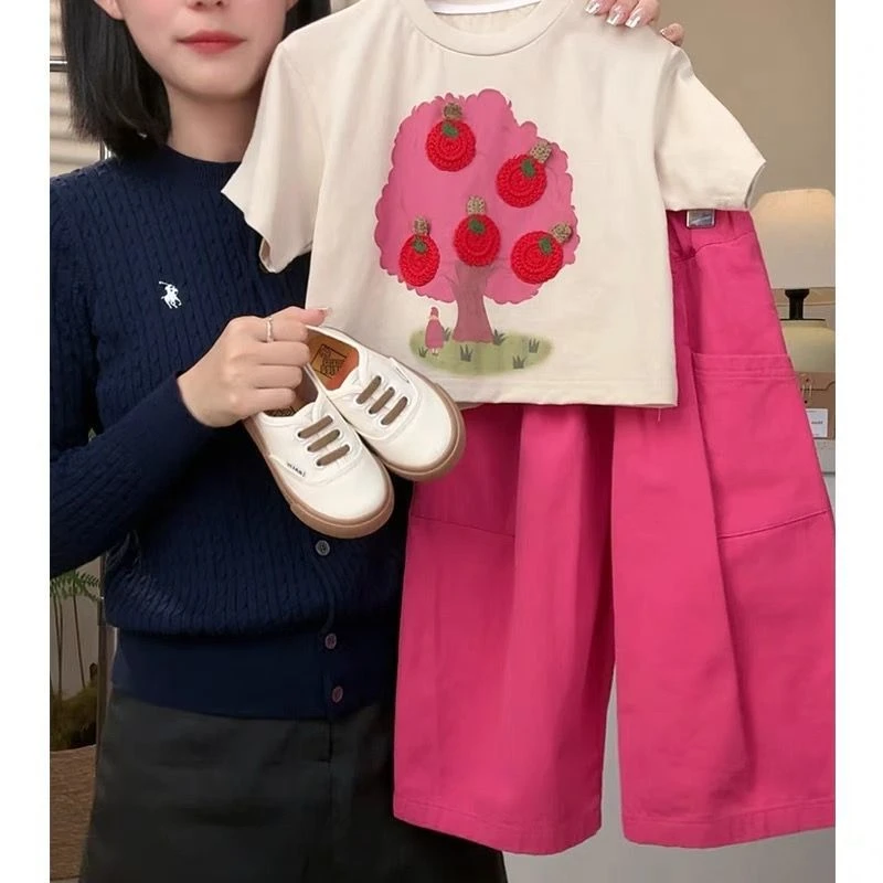 笛莎【断码】女童夏季套装宝宝新款洋气可爱短袖T恤火龙果色