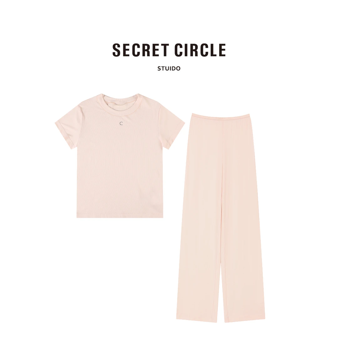 SECRET CIRCLE桑蚕丝莫代尔简约纯色休闲女士T恤+休闲裤29422