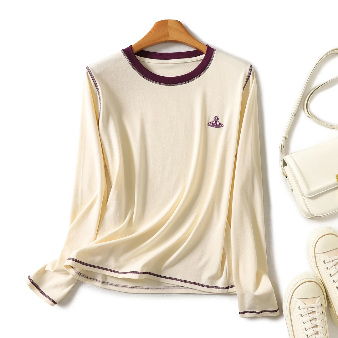【多季好搭】减龄显瘦字母刺绣百搭长袖天丝棉T恤A7579#L6973#L6980