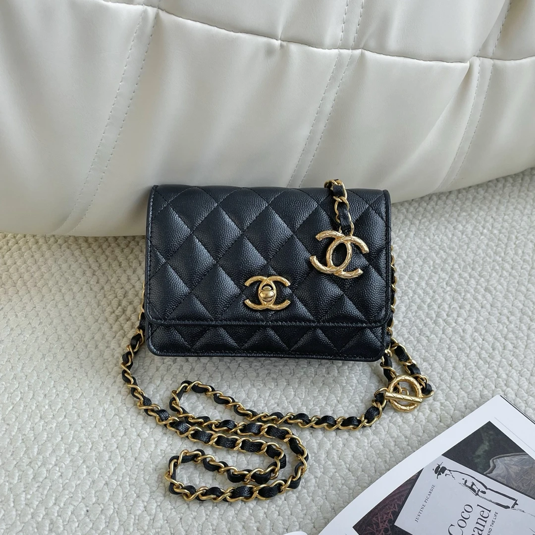 99新 Chanel/香奈儿 黑金牛23B双C调节扣WOC BJM12-2566