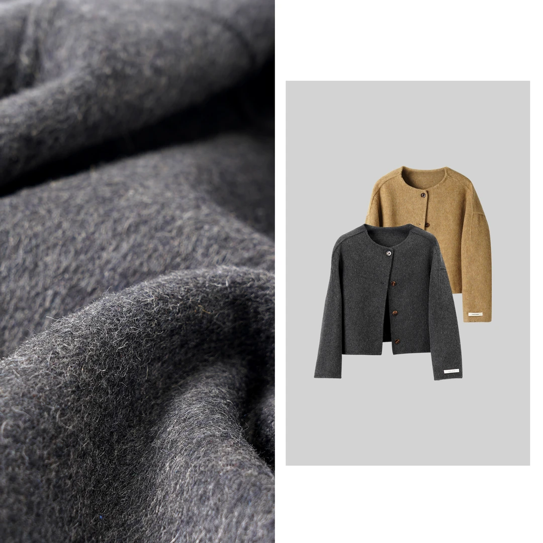 精纺70羊毛天丝混色染织廓形大衣香风毛呢女装外套