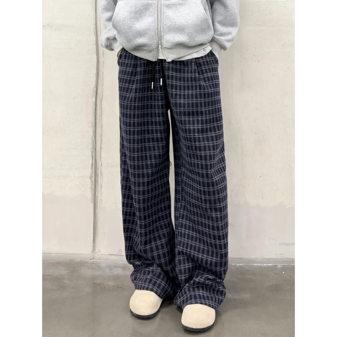 York Zoom【软糯格子裤】秋冬美拉德格子呢料休闲裤长裤拖地慵懒风