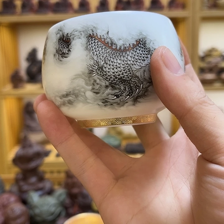 晓***紫砂茶宠陶瓷鎏金主人杯茶宠摆件