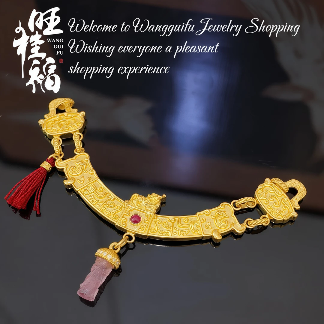 足金古法手工錾刻龙纹玉璜锁包25.86克单吊坠