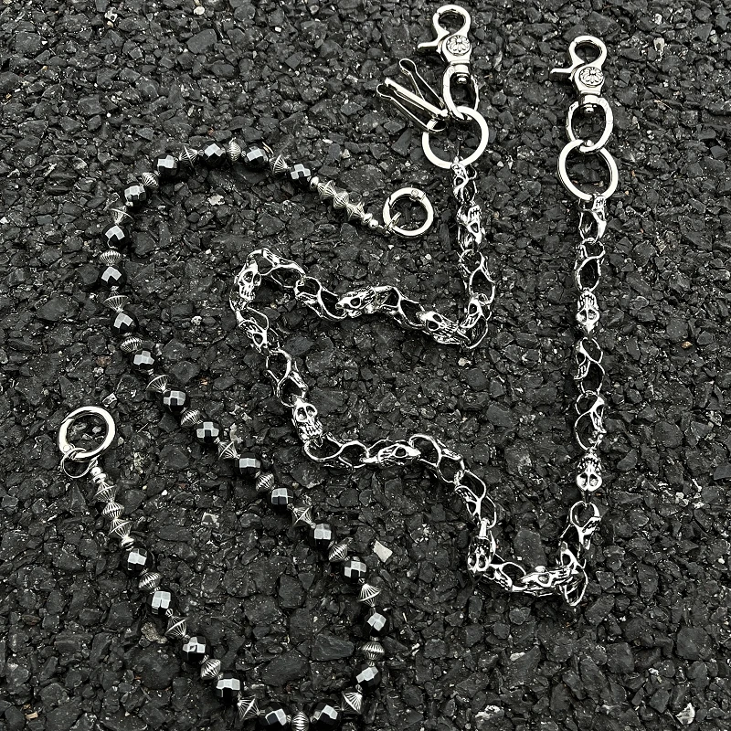黑珠骷髅双层裤链复古朋克设计单品挂饰小众做旧款高级感穿搭配饰