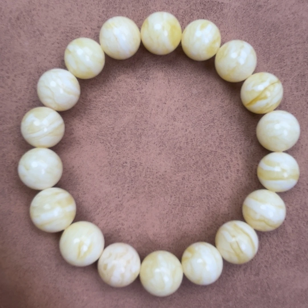 蜜蜡未镶嵌手串纯天然俄料瓷白金纹虎皮11.+腕口16+