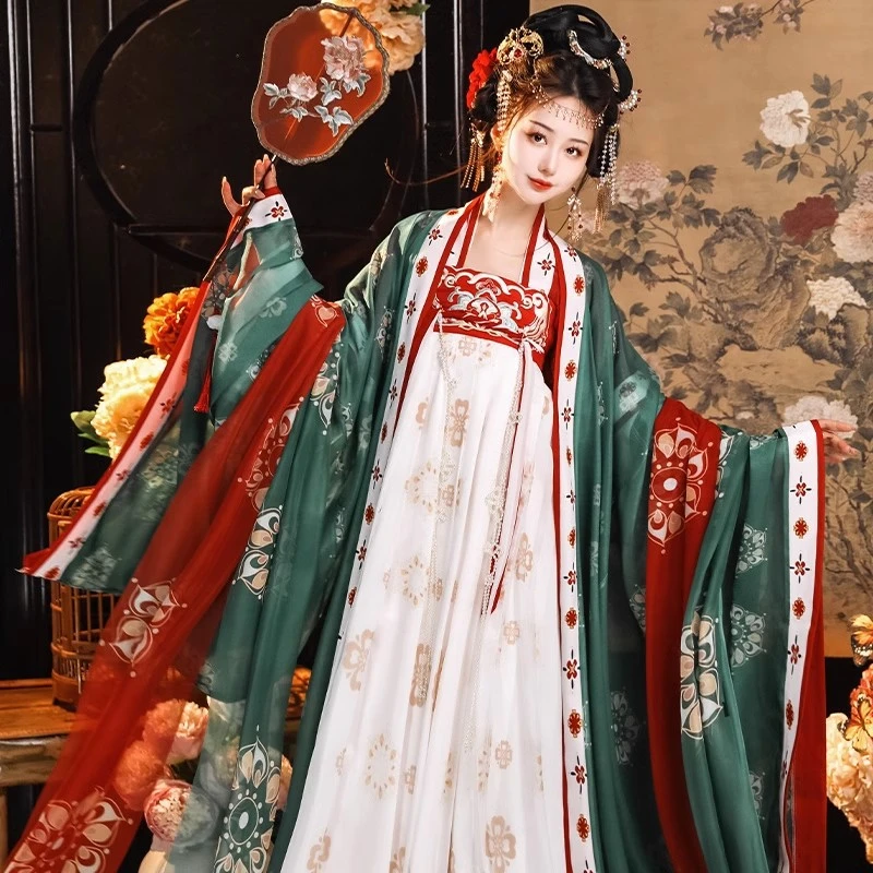 唐制成人汉服女古装日常复原款新唐制褙子齐胸破裙国风大袖衫裙子