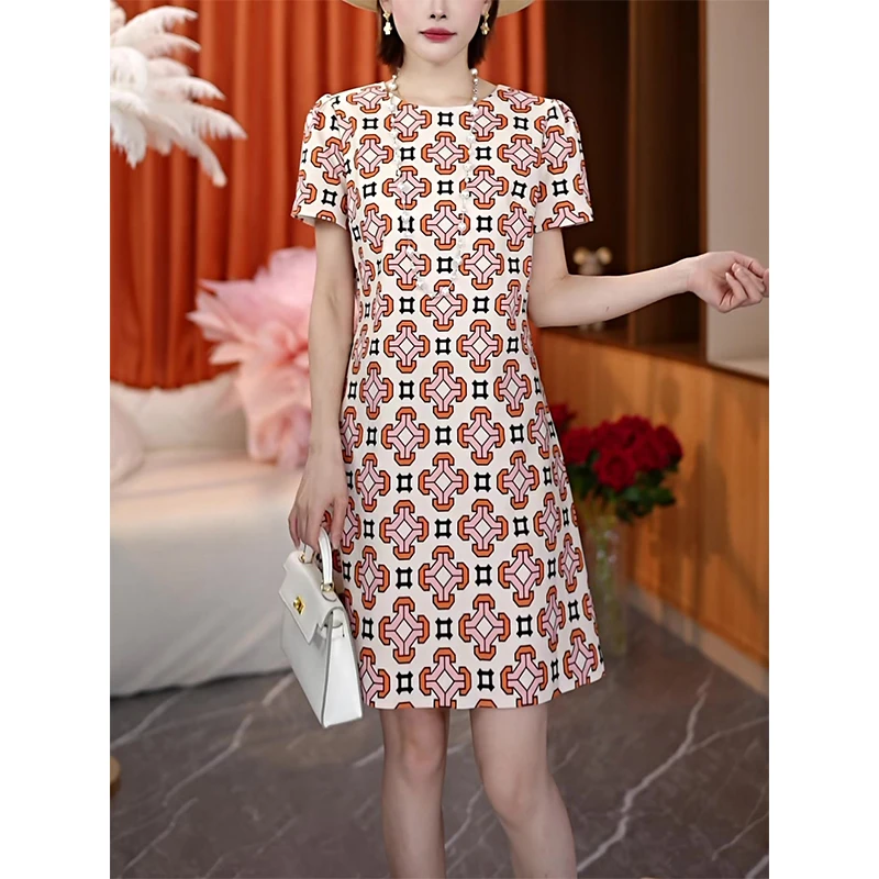夏季老钱轻奢小众高端洋气收腰显瘦休闲印花复古时尚女士连衣裙DT