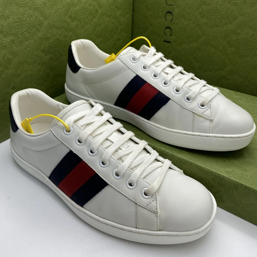 95新 GUCCI/古驰 40/38欧码/经典红蓝织带时尚舒适板鞋