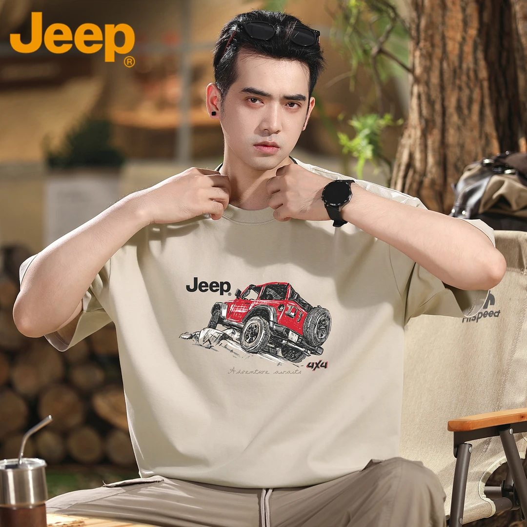 JEEP/吉普美式潮牌短袖t恤男款夏季薄款宽松大码痞帅休闲半袖上衣