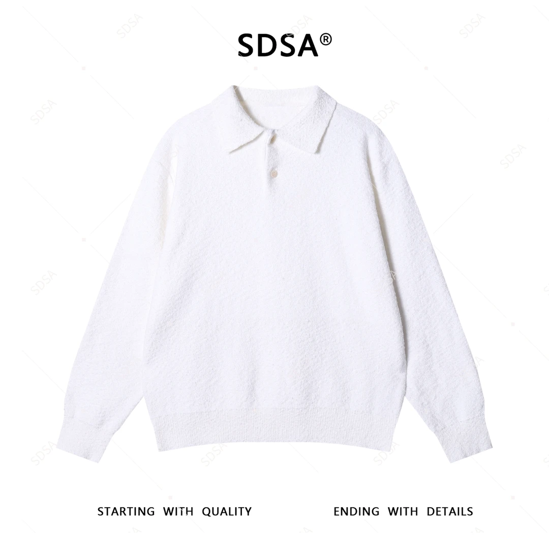 SDSA男士秋冬新款轻奢痞帅男装设计师翻领纯色套头款重工毛衣针织