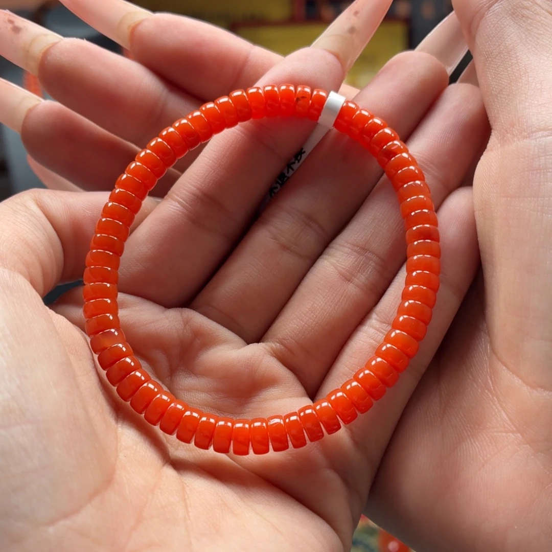 南红玛瑙未镶嵌手串原矿保山南红大水沟柿子红直切手串卡6