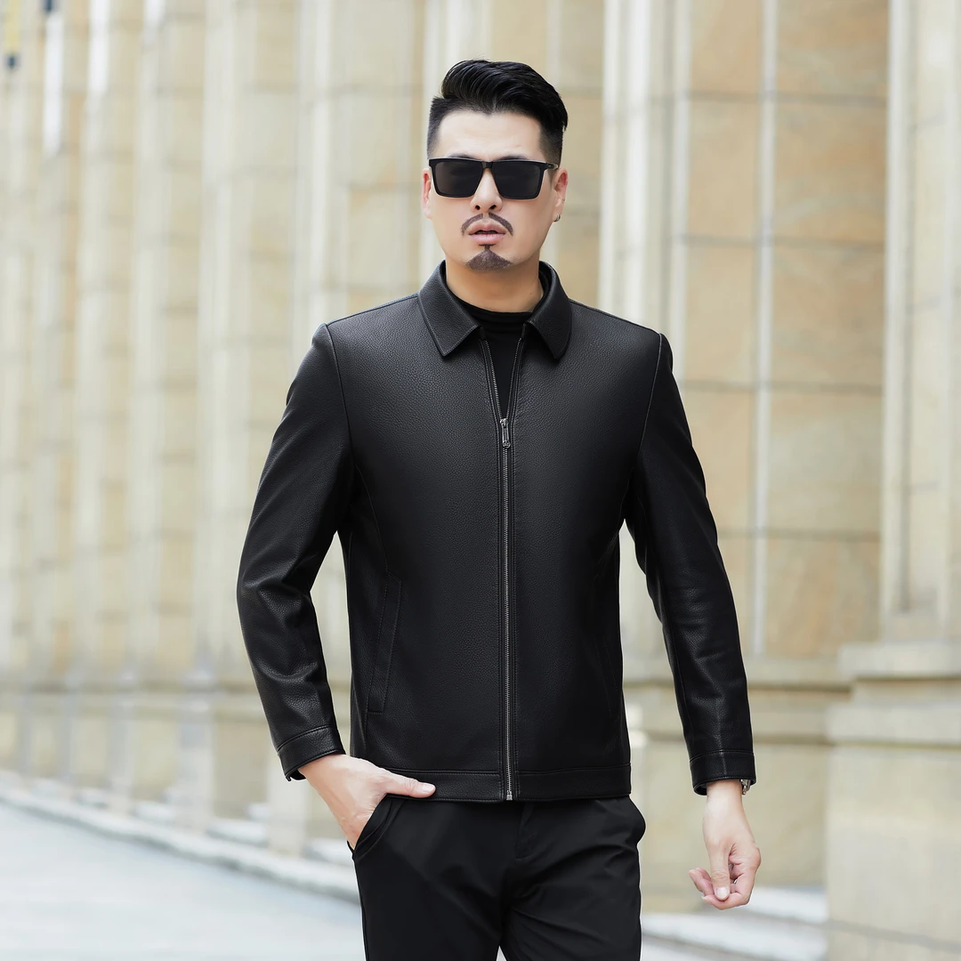 （GJ）8033男士小牛皮翻领皮夹克时尚大气商务修身休闲春秋款高档