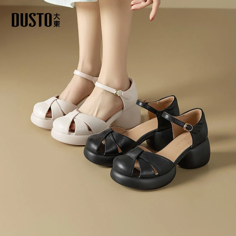 大东高跟女鞋夏季爆款小个子6CM增高粗跟厚底镂空包头凉鞋女1018