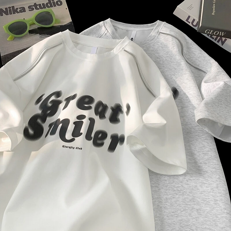 BBXX夏季重磅280g模糊美式穿搭短袖t恤男宽松潮牌半袖体恤