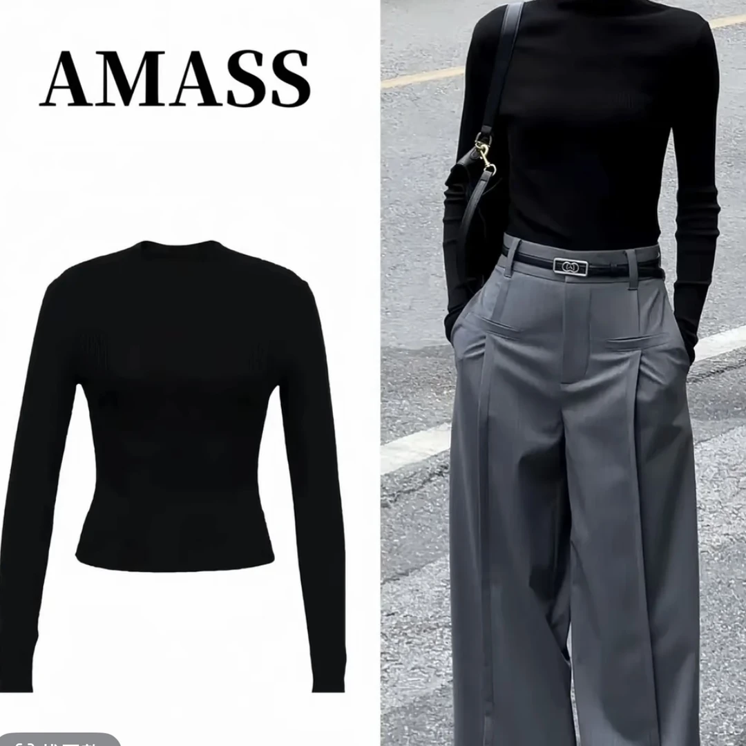 AMASS/阿玛施冬季极简素面百搭长袖纯色圆领长袖针织衫/5399686