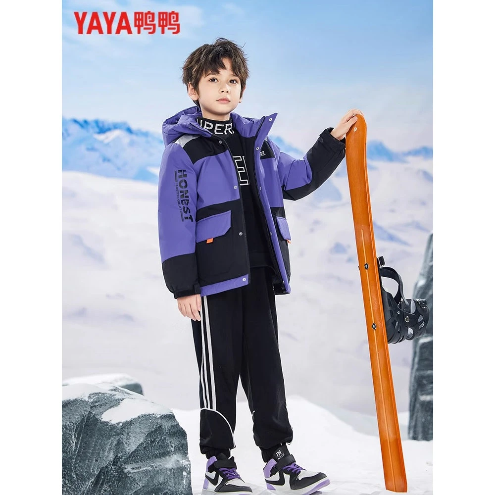 YAYA/鸭鸭儿童羽绒服男童冬装新款户外工装青少年中大童短款外套