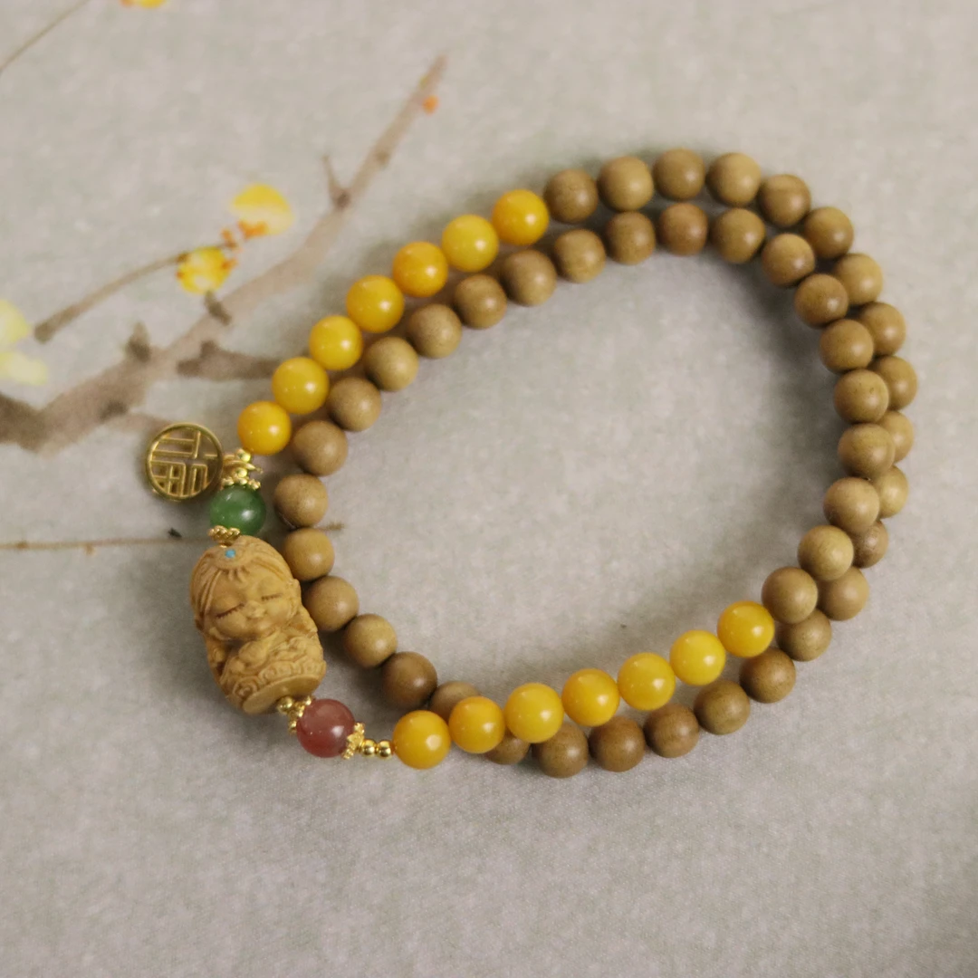 ZC10A18872[原创老山檀蜜蜡双圈]手串（多样性发货)