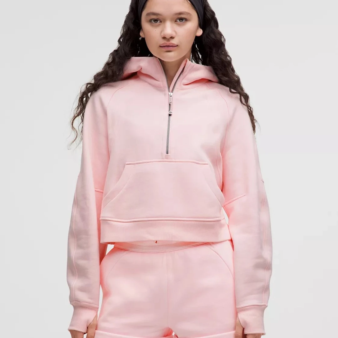 lululemon/露露乐蒙Scuba连帽宽松半拉链卫衣女款草莓奶昔 X