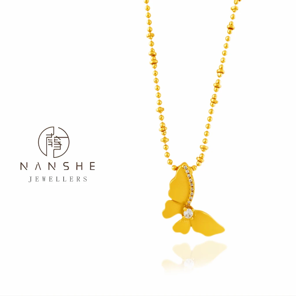 NANSHE/南奢 【金蝶恣意】古法拉丝镶钻蝴蝶项链L1105