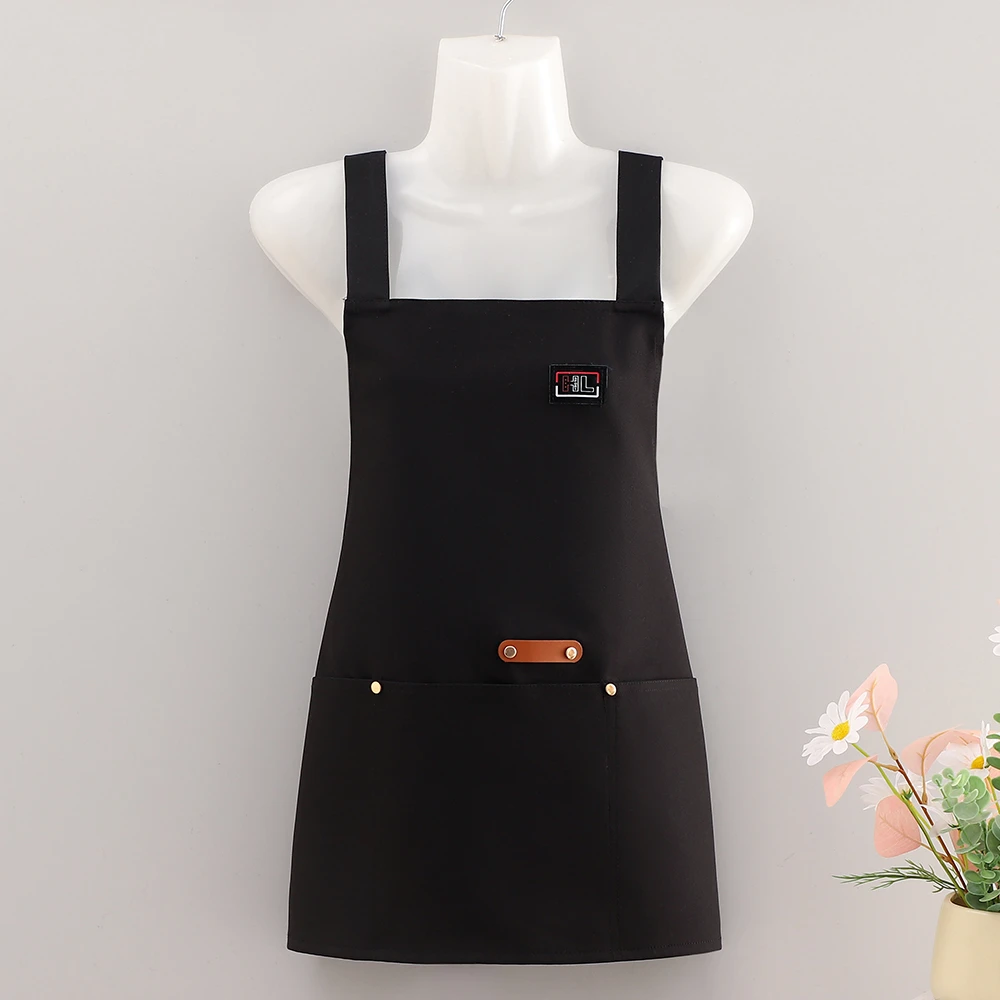 简约纯色短款背带围裙透气耐磨多口袋定制logo印字迷你围腰女可爱