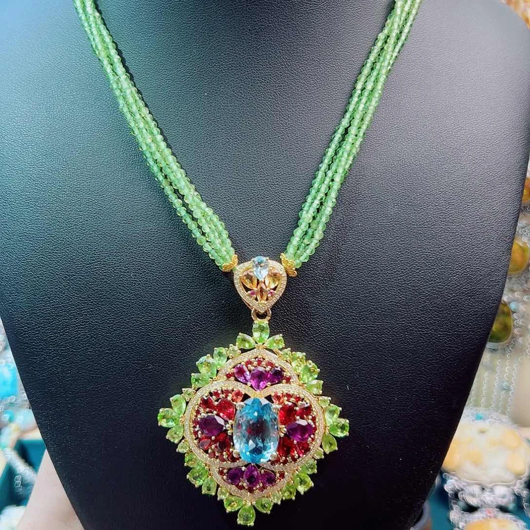 银S925镶嵌项链橄榄石项链