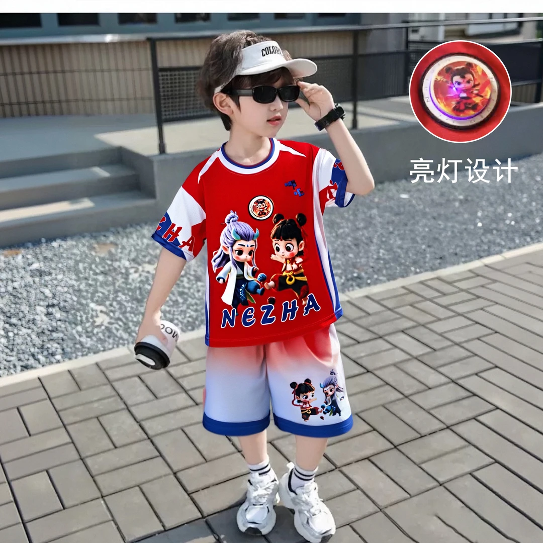 哪吒印花儿童时尚百搭短袖套装