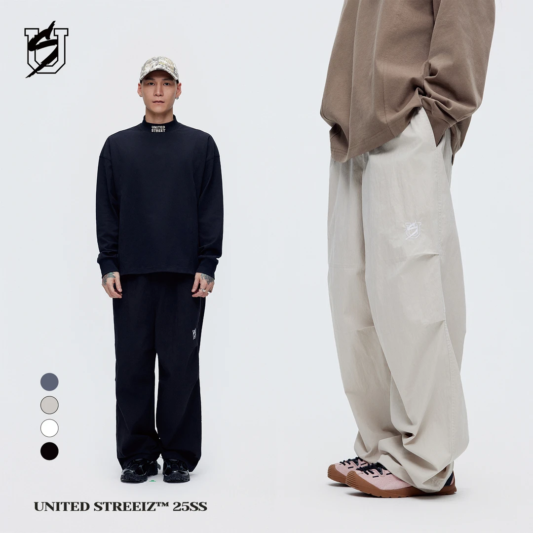 US联邦街牌休闲伞兵裤男士休闲裤运动直筒百搭简约宽松日系裤子