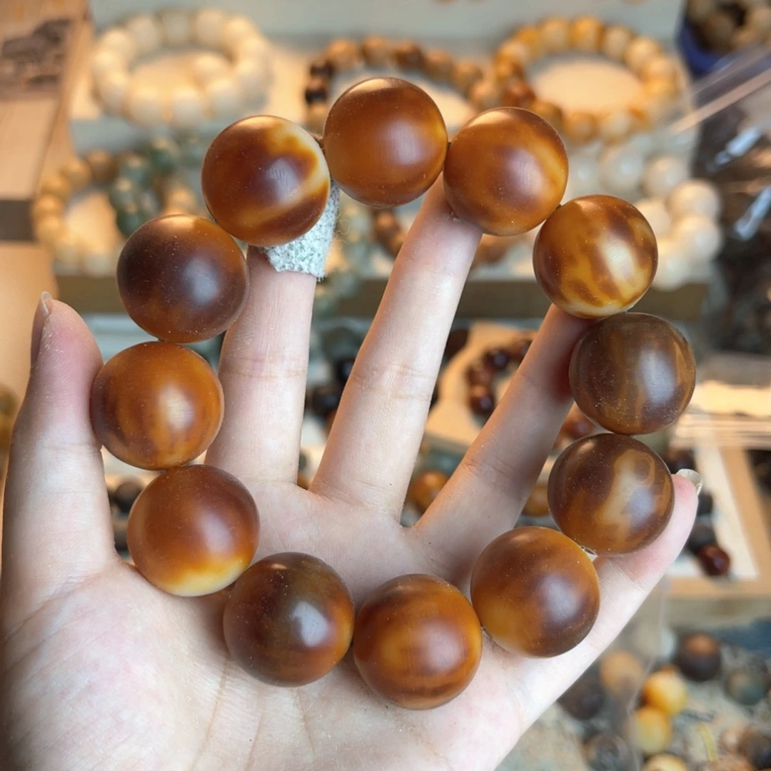 菩提根/象牙果手串卡22风化虎皮瓜纹圆珠