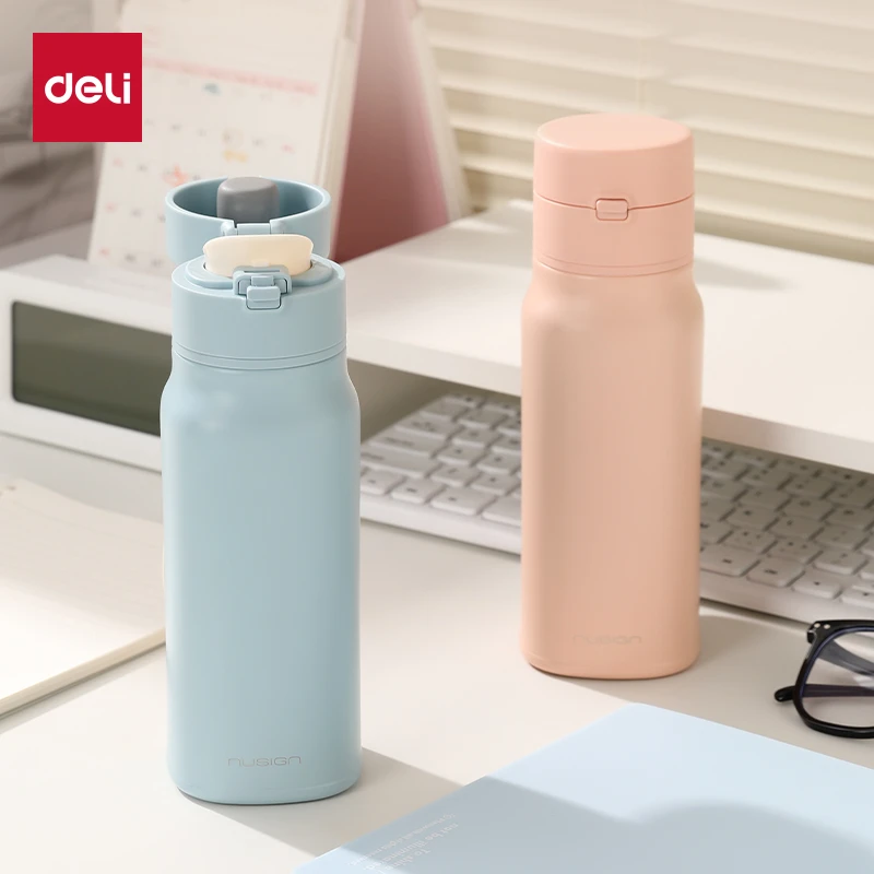 【得力】纽赛弹盖保温杯316L不锈钢内胆6小时长效锁温弹盖式保温/冷