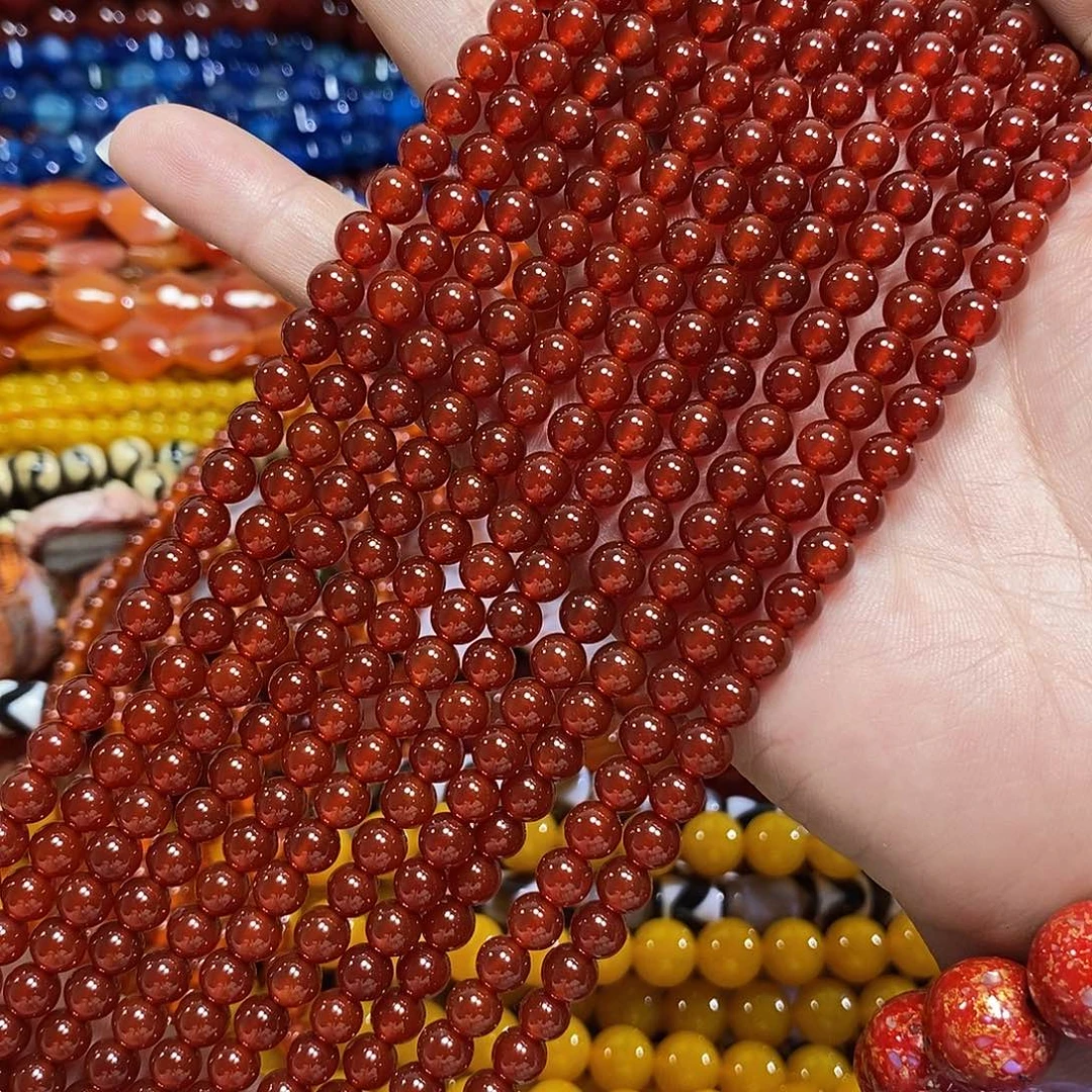 玛瑙/玉髓未镶嵌珠宝半成品红玛瑙一条卡6mmA级