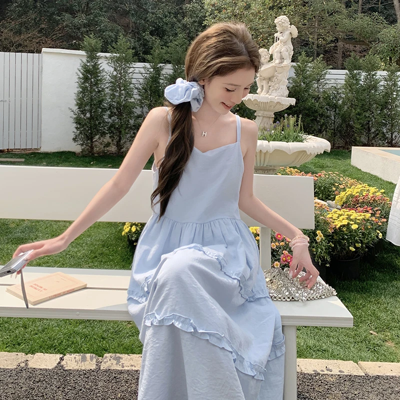 1291-1300 吊带夏季长裙围巾领春季连衣裙气质长款裙子(非主图款）