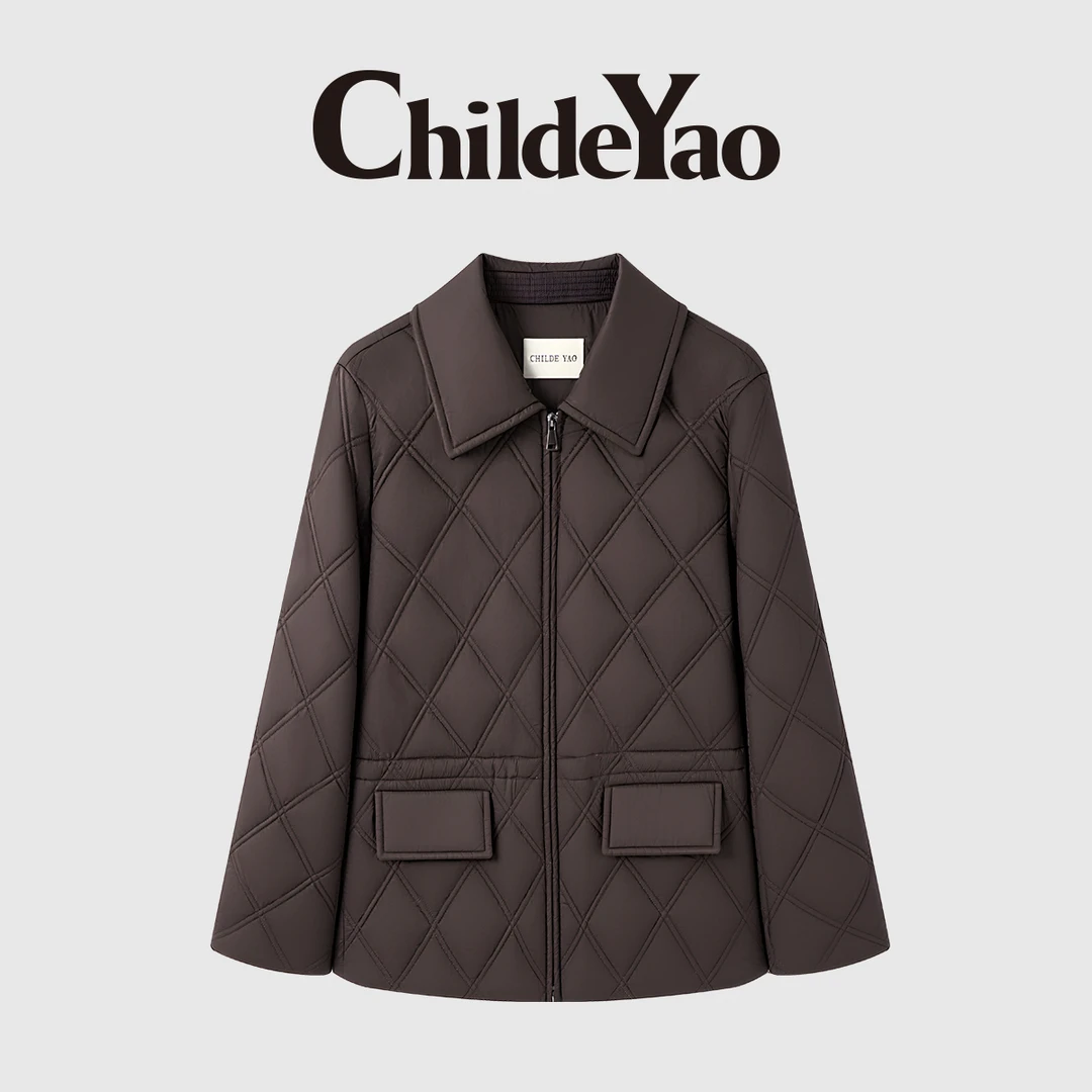 冬季气质简约翻领菱格腰部抽绳显瘦棉服外套女 CYC59382