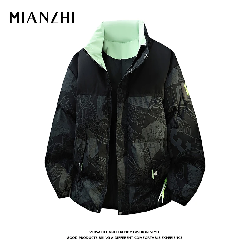 棉致立领加厚棉衣男冬季保暖防寒宽松百搭面包服黑色潮牌棉服外套