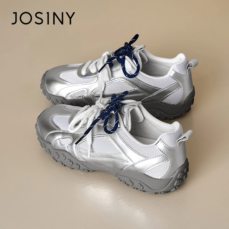 卓诗尼银色芭蕾德训鞋女鞋2025夏季透气厚底增高老爹鞋女款运动鞋